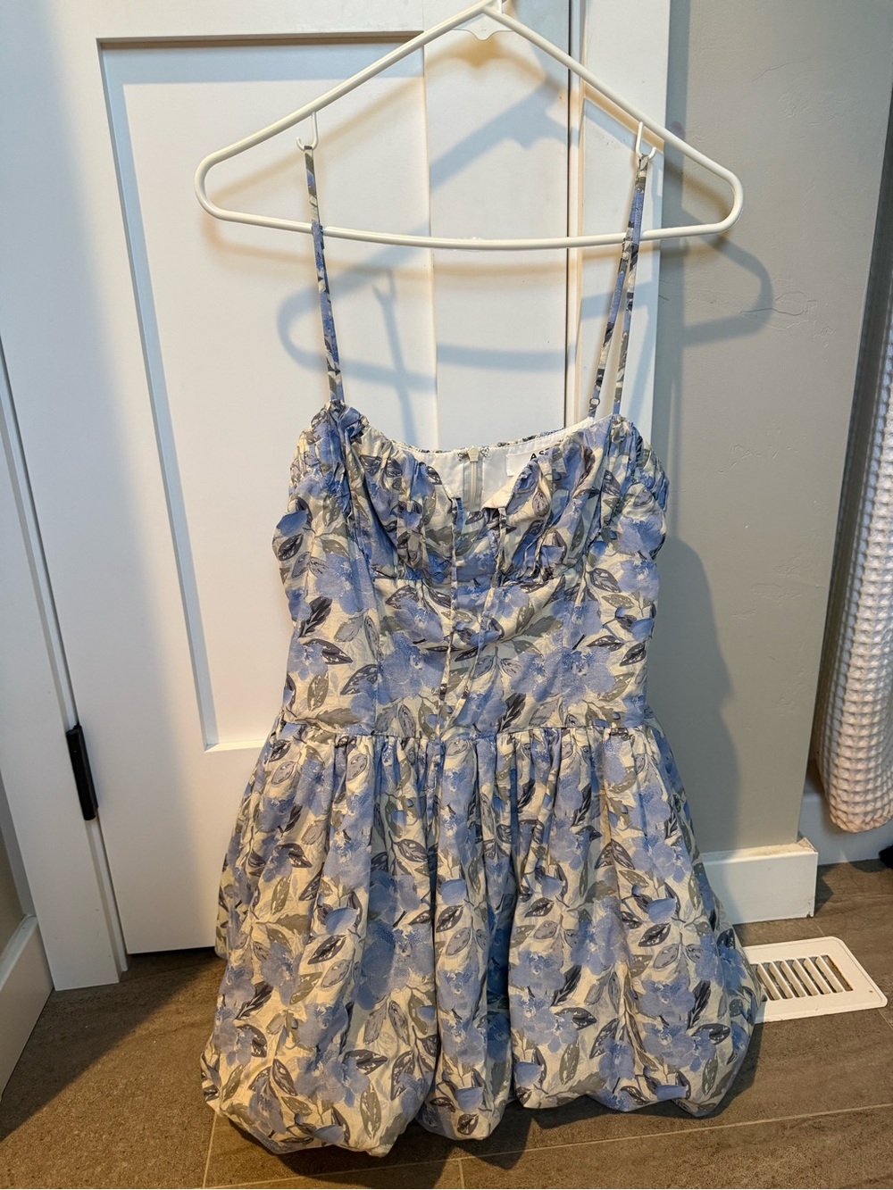Astr Blue and White Floral Mini Dress with Spaghetti Straps